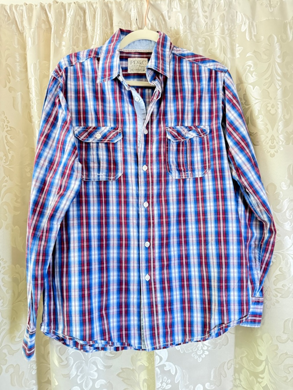 PD&C Red and Blue Plaid Long-Sleeve Button-Down Shirt/E019